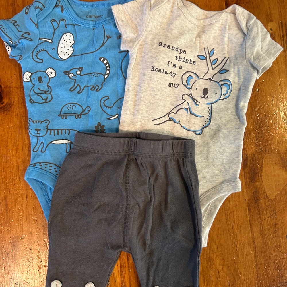 Carter's Blue and Gray Dinosaur Bodysuit Set